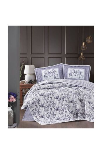 Clasy Quilted Double Bedspread, 240 x 260 cm and 2 Pillow Covers 50 x 70 cm, Purple MONTERA V 2