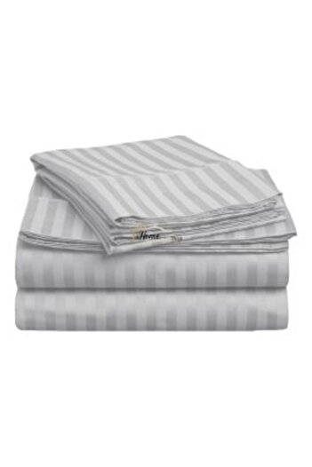 HomePuls Bed Sheet with Elastic Damasc Cotton 100% Stripe 1 cm, 210 x 250 cm for 160 x 200 cm Mattress, Grey