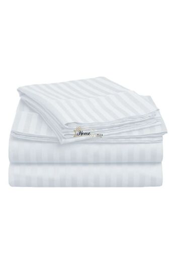 Ralex Extra Large Bed Sheet 300 x 400 cm 100% Cotton Damask Hotel Style with 1 cm Stripe, White