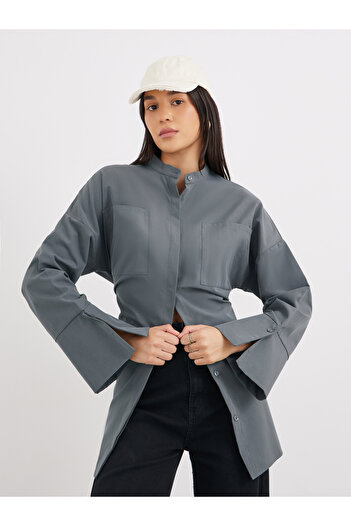 Styli Grey Relaxed Fit Longline Shirt with Pockets