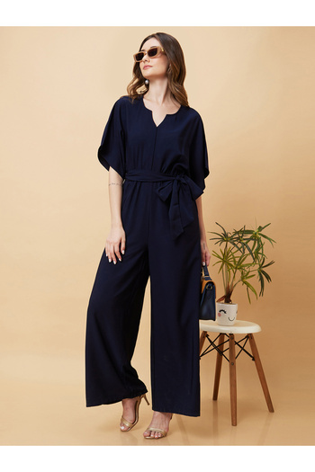 Globus By Styli Kimono Sleeves Waist Tie-Up Straight Leg Jumpsuit