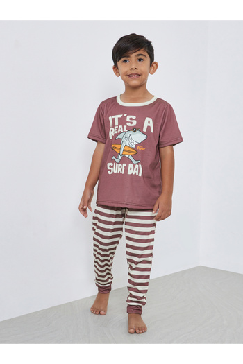 Styli Shark Graphic T-Shirt and Striped Pyjama Set