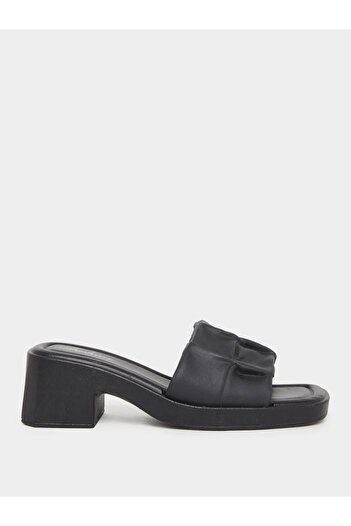 Take Two By Styli Textured Strap Block Heel Slip On Sandals
