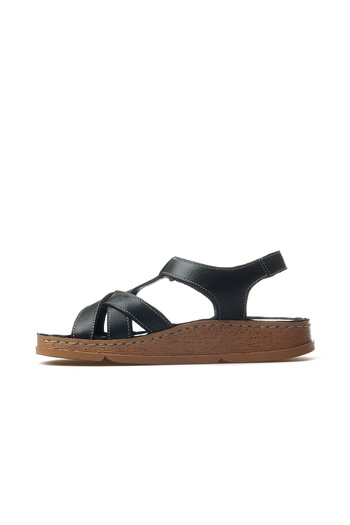 Mammamia Women's Genuine Leather Orthopedic Sole Daily Sandals 25Y D25Ys-2440 Z Black/Tan