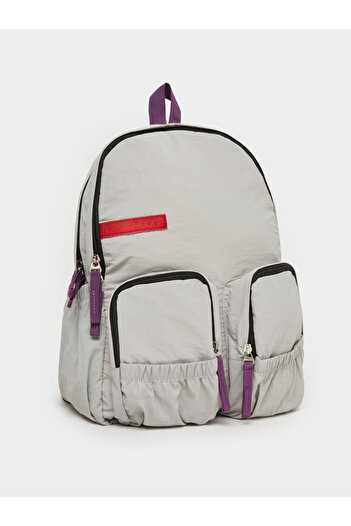 Styli Women Grey Dual Zip Front Elastic Pocket Backpack