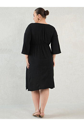 Styli Plus Knee Length Dress with Knot Detail