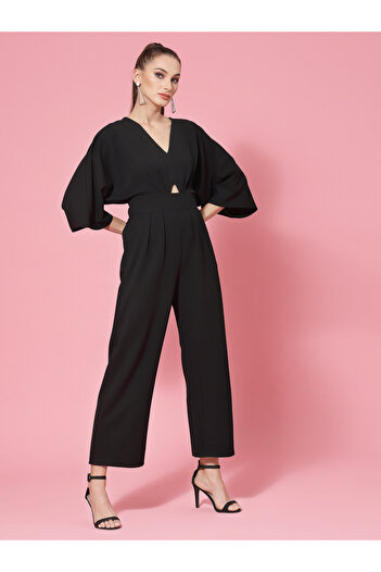 Kassually By Styli Solid V-Neck Straight Leg Jumpsuit