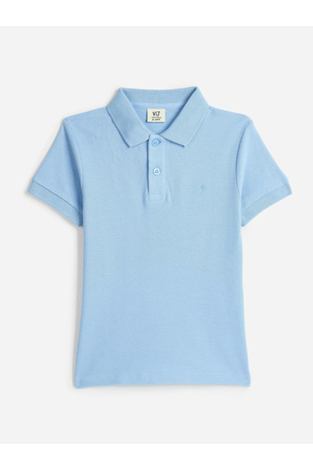 Victor and Jane By Styli Boys Blue Solid Short Sleeve Polo T-Shirt
