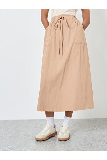 Styli Solid Midi Skirt with Tie-Up Waist