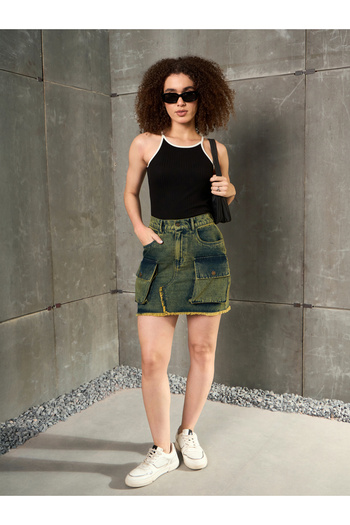 Sassafras By Styli Black Ribbed Contrast Piping Strappy Top