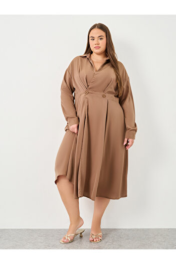 Styli Plus Midi Dress with Button Detail