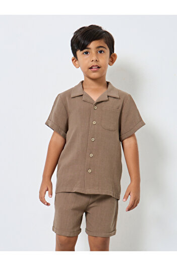 Styli Linen Look Pocket Detail Shirt and Shorts Set