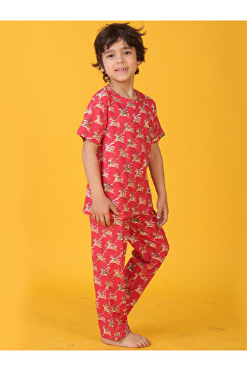 Anthrilo By Styli All Over Reindeer Print T-Shirt and Pyjama Set