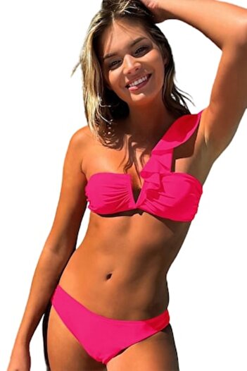 Mixbo Swimsuit, Two Pieces, On the Shoulder, Pink, Mixbo, size S