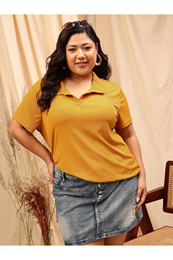 CURVY STREET By Styli Plus Size Knitted Short Sleeve Polo T-Shirt