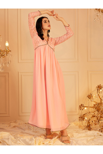 INDO STREET By Styli Peach Embellished Sequined Empire Ethnic Maxi Dress