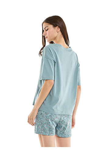 R&B Sea Blue WoMen's's Printed Shorty Pyjama Set