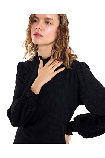 R&B Solid Top with High Neck and Bishop Sleeves