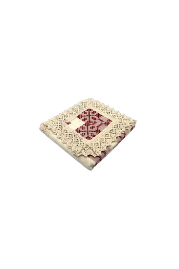 Nicoratex Cream square tablecloth with red insertion and cream lace 100x100 cm