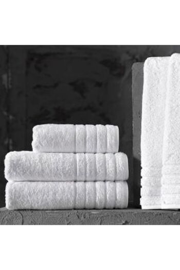 Ralex Bath Face Towel 50 x 90 cm 100% Cotton Linear Border 550 gsm White
