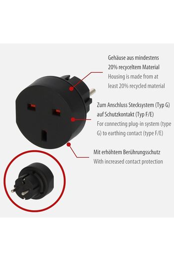 Brennenstuhl 1508530 UK to EU Plug Travel Adapter, Black, Frequency