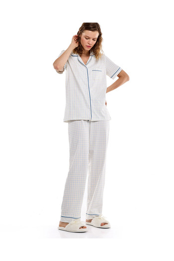 R&B Ivory WoMen's's Plaid Pyjama Set