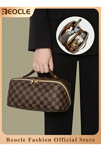 REOCLE Fashion Handbag Large Capacity Storage Bag Grid Pattern Bag Waterproof Portable Bag