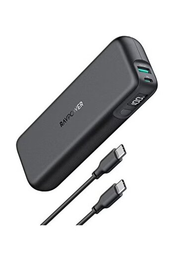 RavPower 15000mAh Portable Power Bank – MFi Certified with Dual Ports & Cable – Black