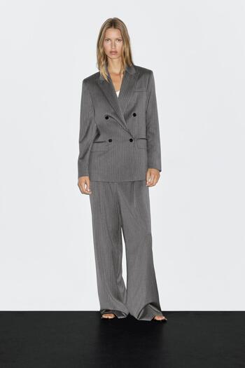 Massimo Dutti %100 yün ince çizgili blazer