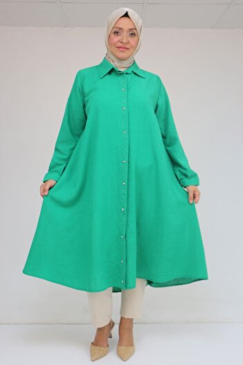 Eslina 58087 large size stone print detailed linen mevlana tunic - beneton