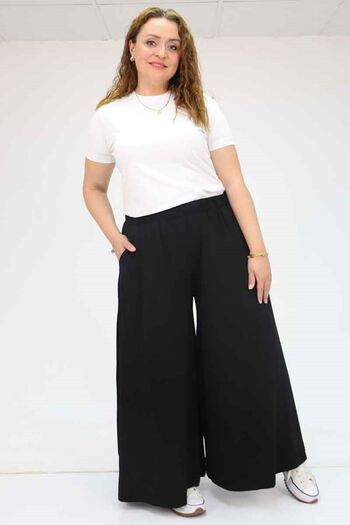 eslamood 49003 Large Size Combed Cotton Skirt Trousers with Elastic Waist - Black