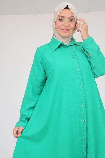 Eslina 58087 large size stone print detailed linen mevlana tunic - beneton