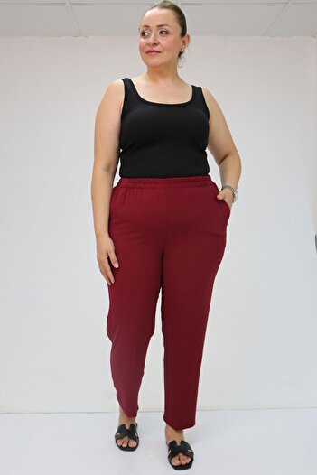 Eslina 59015 Large Size Borupaça Crepe Trousers - Claret Red