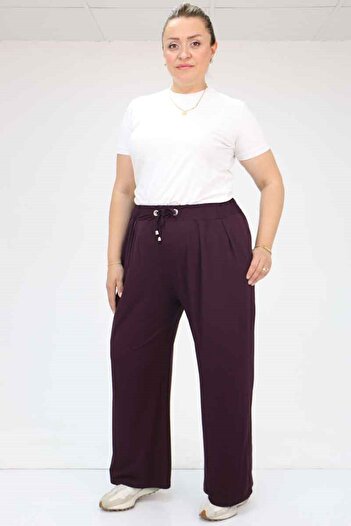 Eslina 59002 Plus Size Pleated Detail Combed Cotton Trousers - Purple