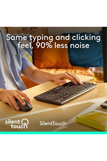 logitech مجموعة لوحة المفاتيح والماوس اللاسلكيين MK295 الصامتين بتقنية SilentTouch
