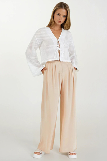 VAGGON Women's Stone Button Closure Pleated Palazzo Pants Vs00422