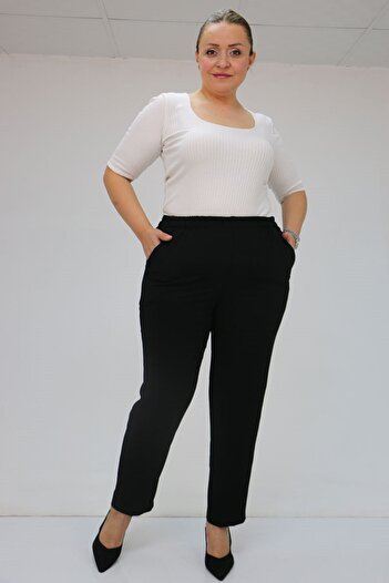 Eslina 59015 Large Size Borupaça Crepe Trousers - Black