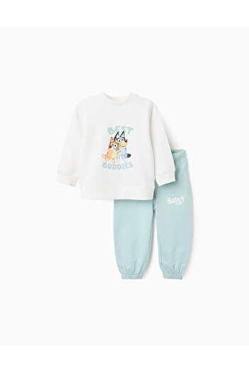 Ziddy Cotton Tracksuit for Newborns 'Bluey & Bingo', White/Green