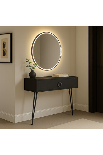 Egecan Mobilya Siyah Metal Ayaklı Modern Dresuar – 80x20x20 cm, Suntalam, Minimalist Antre ve Salon Konsol Dolabı