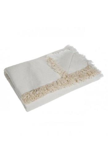 OEM Decorative blanket with fringes, size 180x160 cm, Ecru