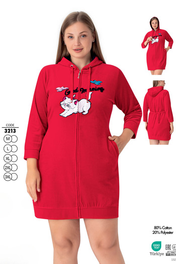 ROMEO LİFE Women's Plus Size Cotton Velvet Zipper Dress 3213
