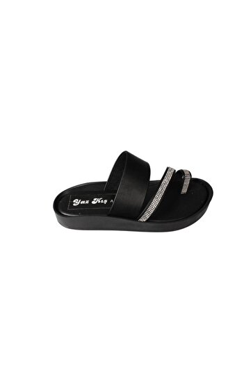 Yaz Kış Ayakkabı Yazkiş Women's Black Skin Flip Flops Stone Gecko Slippers
