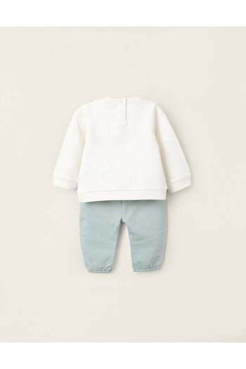 Ziddy Brushed Sweatshirt + Trousers for Newborns 'Winnie', White/Green