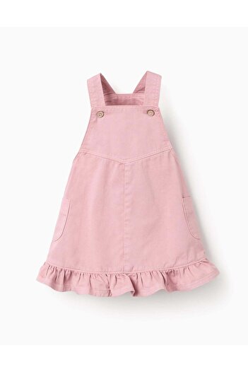 Ziddy Twill Pinafore Dress with Frills for Baby Girls, Pink