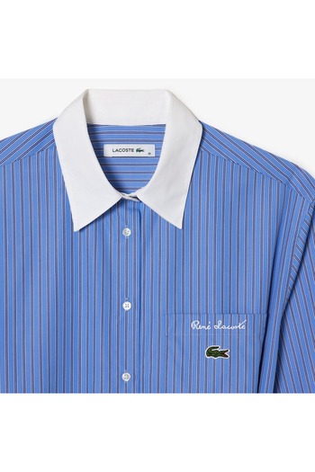 Lacoste Women's Long Sleeved Striped Cotton Poplin Dress
