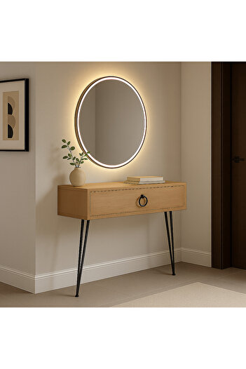 Egecan Mobilya Meşe Metal Ayaklı Modern Dresuar – 80x20x20 cm, Suntalam, Minimalist Antre ve Salon Konsol Dolabı