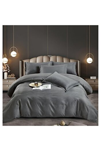 Casa Pucioasa Casa Pucioasa double bed linen, 6 pieces, Damask, thick cotton, with elastic, color Black