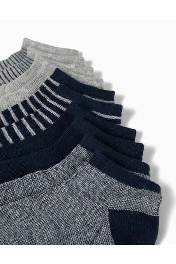Ziddy Pack of 5 Pairs of Plain/Striped Ankle Socks for Boys, Blue/Grey