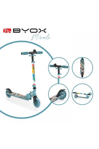 byox Miracle Blue foldable aluminum scooter, adjustable height, LED wheels, bell, weight of