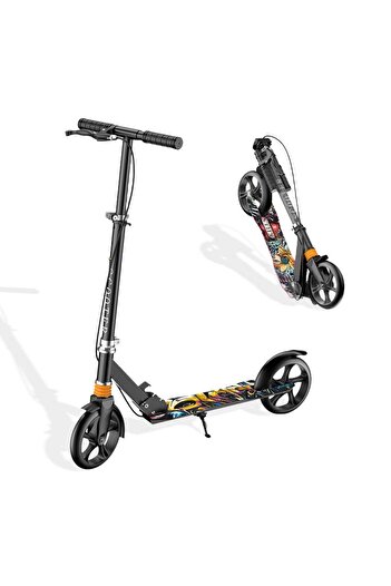Elindor ® Scooter for Children and Adults with Shock Absorber, Foldable, for Freestyle, Black